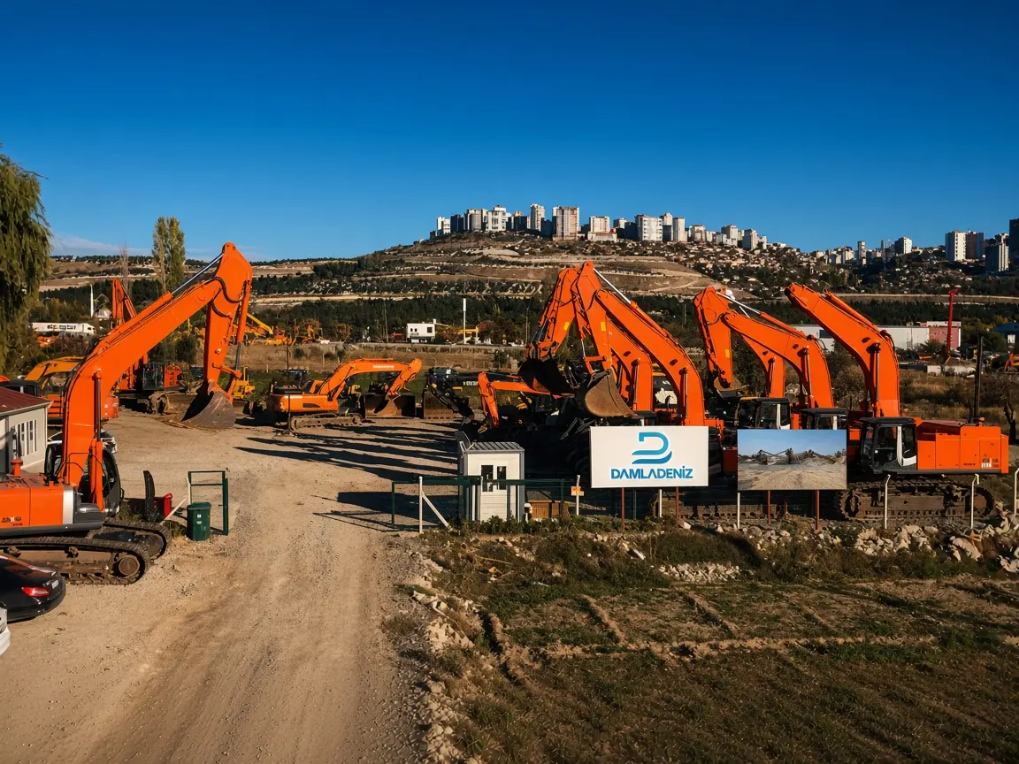 Equipment rental yard with Damla Deniz excavators
